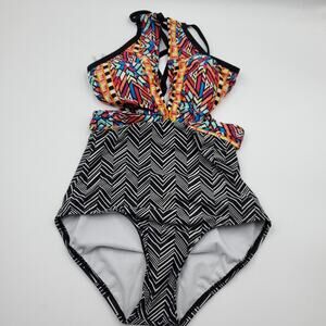 Clean Water Mixed Print One Piece with Cut-outs Size S